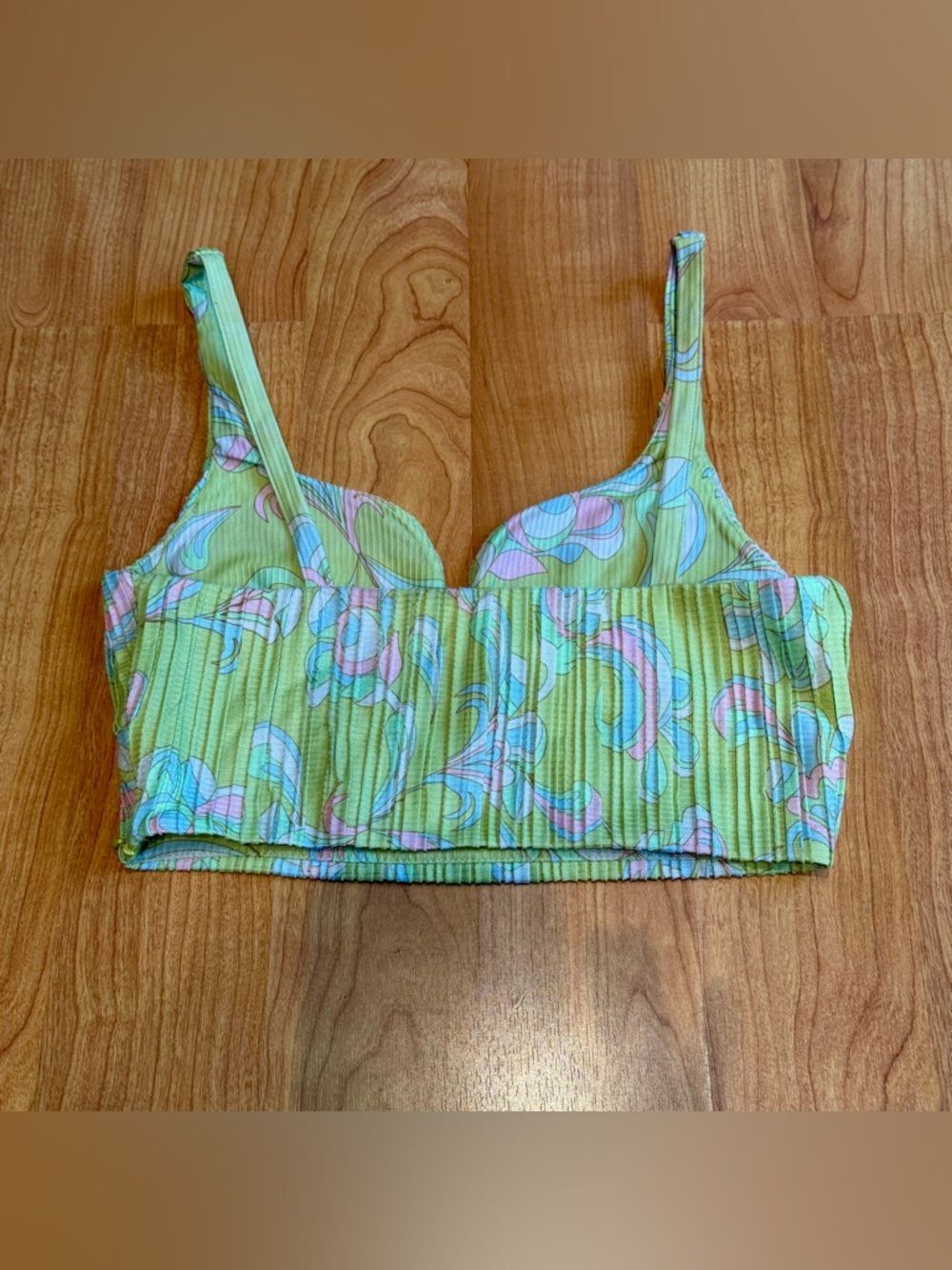 Zara Women’s Green Paisley Print Pleaded Sleeveless Crop Top Size Small - Picture 6 of 7